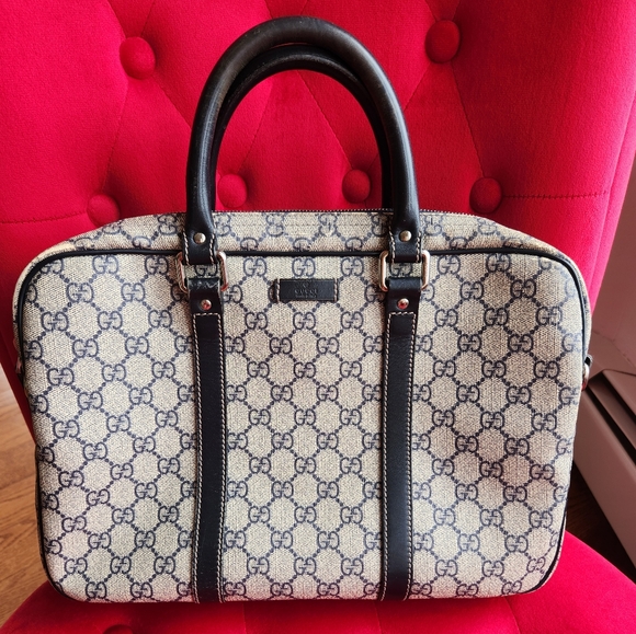 Authentic Gucci Supreme Monogram Laptop Document Bag Preloved - Picture 1 of 17